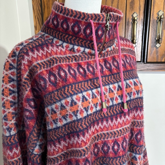 Jason Maxwell Vtg Fleece Aztec Geometric Mock Neck Sweatshirt Size Medium Korea - Picture 5 of 9